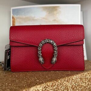 Gucci Dionysus Super Mini Red Calfskin Leather Chain Shoulder Bag